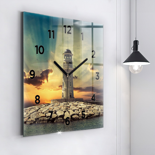Square wall clock Lighthouse on the water