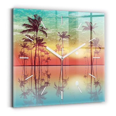 Square wall clock Tropical palm trees