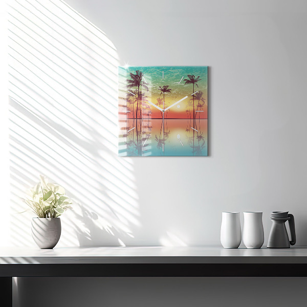 Square wall clock Tropical palm trees
