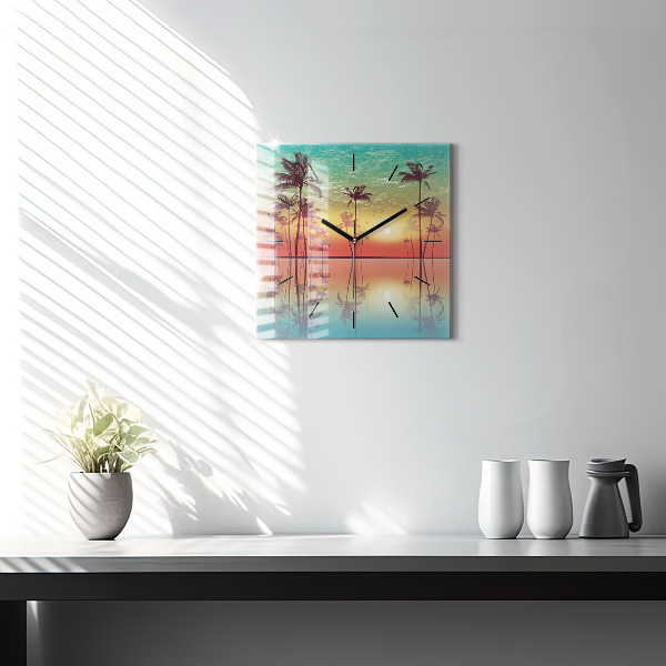 Square wall clock Tropical palm trees