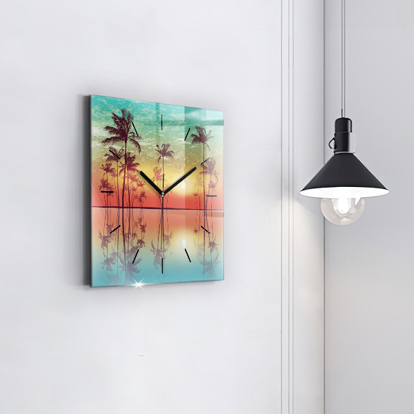 Square wall clock Tropical palm trees