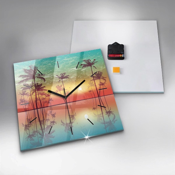 Square wall clock Tropical palm trees