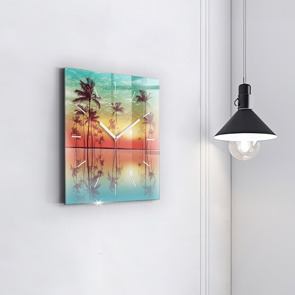 Square wall clock Tropical palm trees