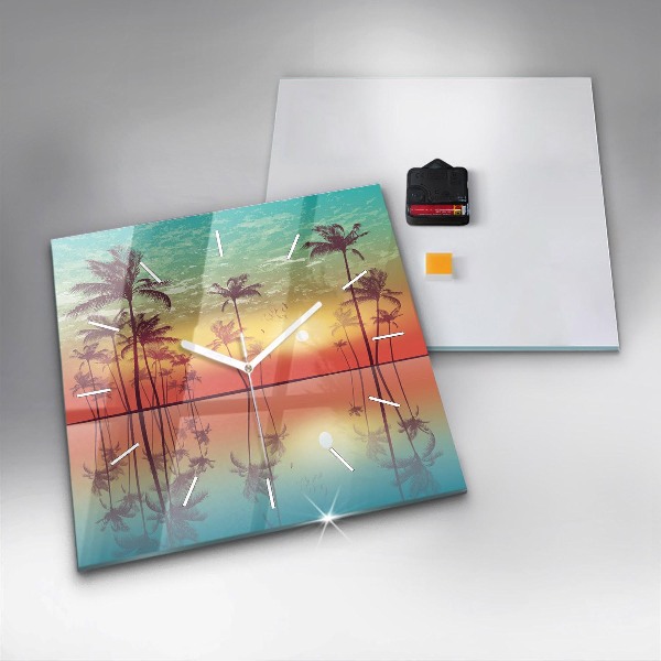 Square wall clock Tropical palm trees