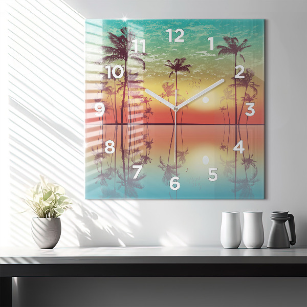 Square wall clock Tropical palm trees