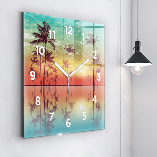 Square wall clock Tropical palm trees
