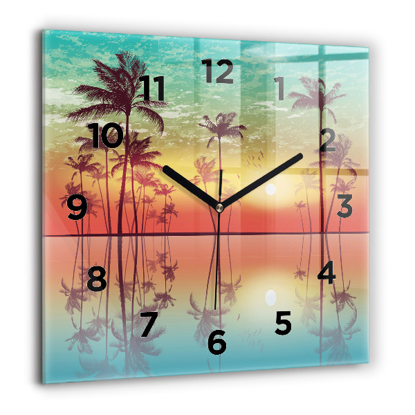Square wall clock Tropical palm trees
