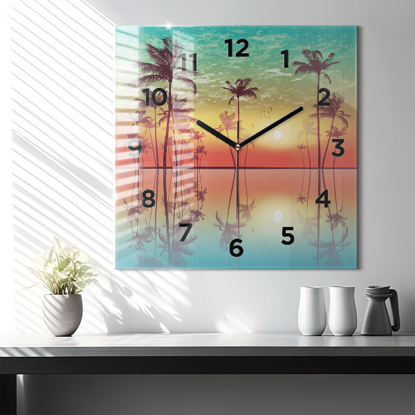 Square wall clock Tropical palm trees