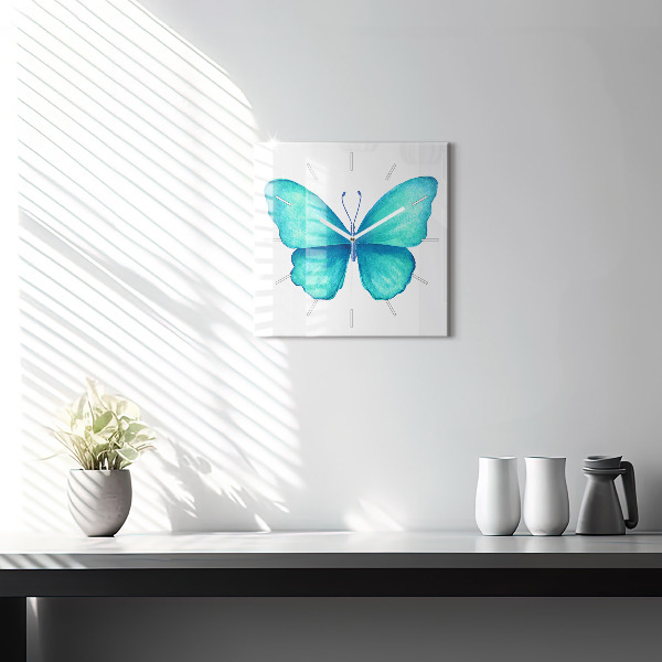 Square wall clock Turquoise Summer Butterfly