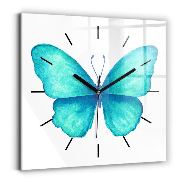Square wall clock Turquoise Summer Butterfly