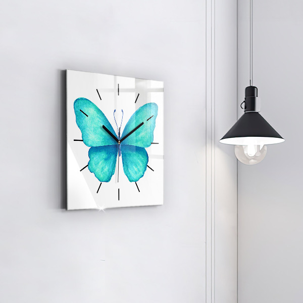 Square wall clock Turquoise Summer Butterfly