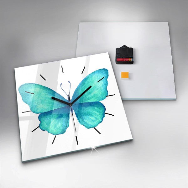 Square wall clock Turquoise Summer Butterfly
