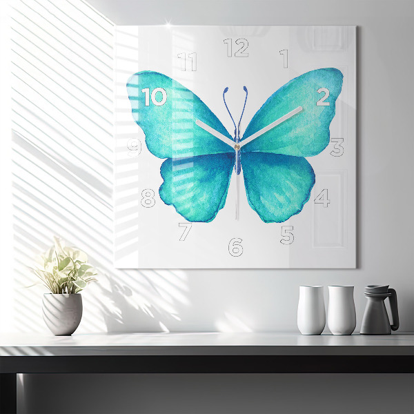 Square wall clock Turquoise Summer Butterfly
