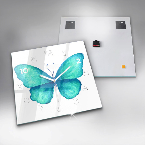 Square wall clock Turquoise Summer Butterfly