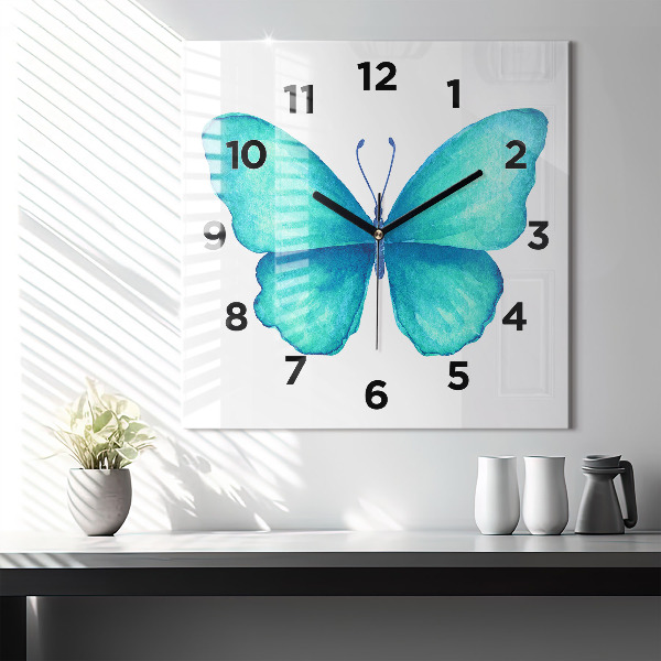 Square wall clock Turquoise Summer Butterfly