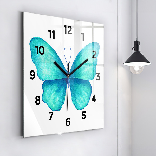 Square wall clock Turquoise Summer Butterfly