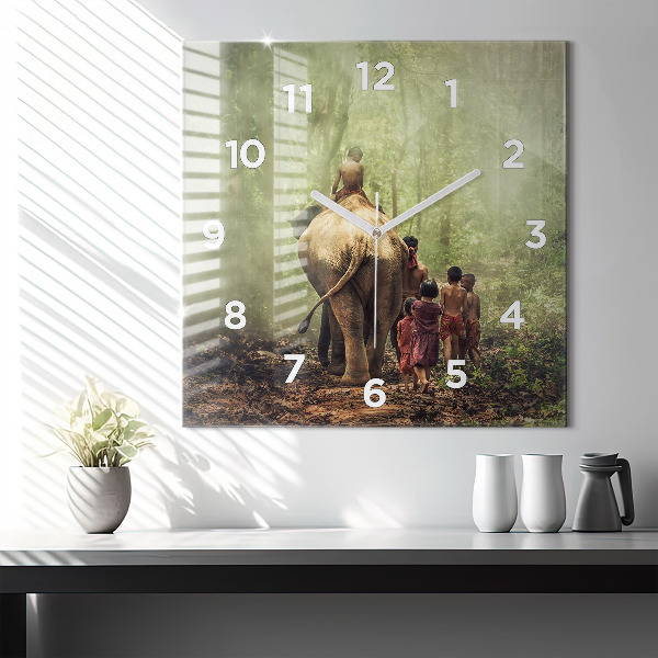 Square wall clock Children leading an elephant