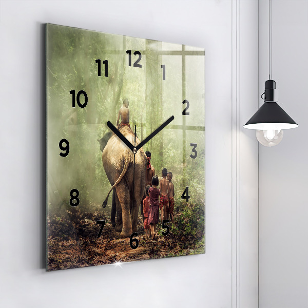 Square wall clock Children leading an elephant