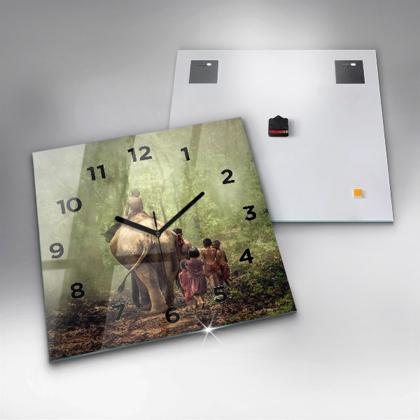 Square wall clock Children leading an elephant