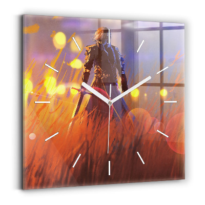 Square wall clock Knight with a sword