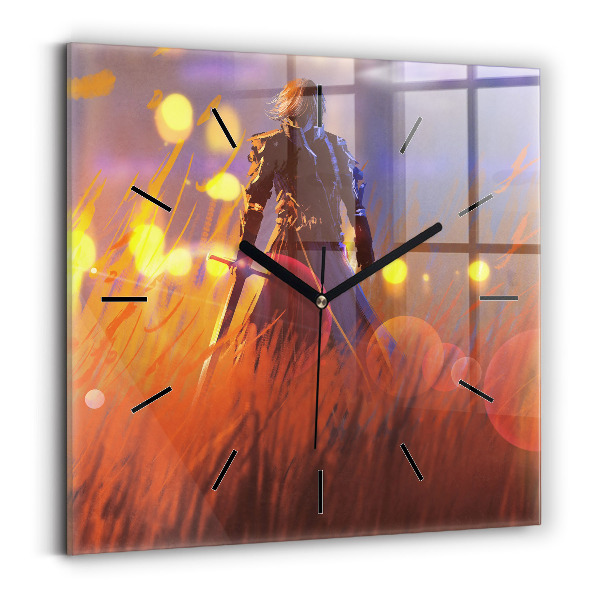 Square wall clock Knight with a sword