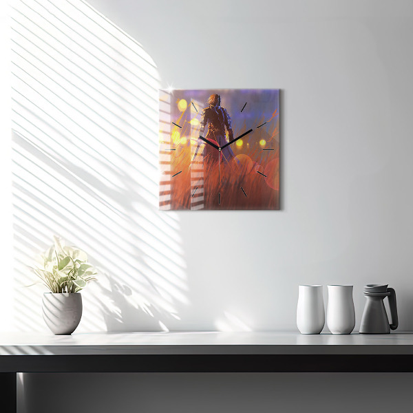 Square wall clock Knight with a sword