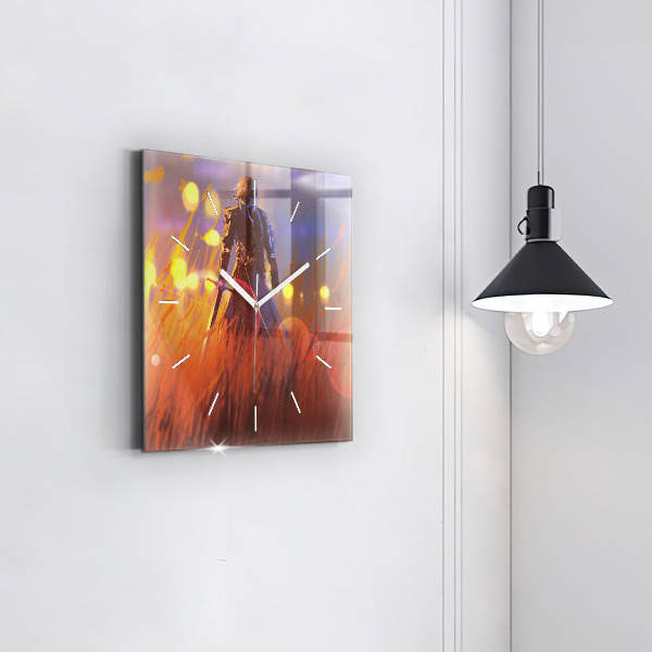 Square wall clock Knight with a sword