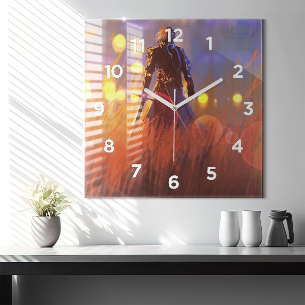 Square wall clock Knight with a sword