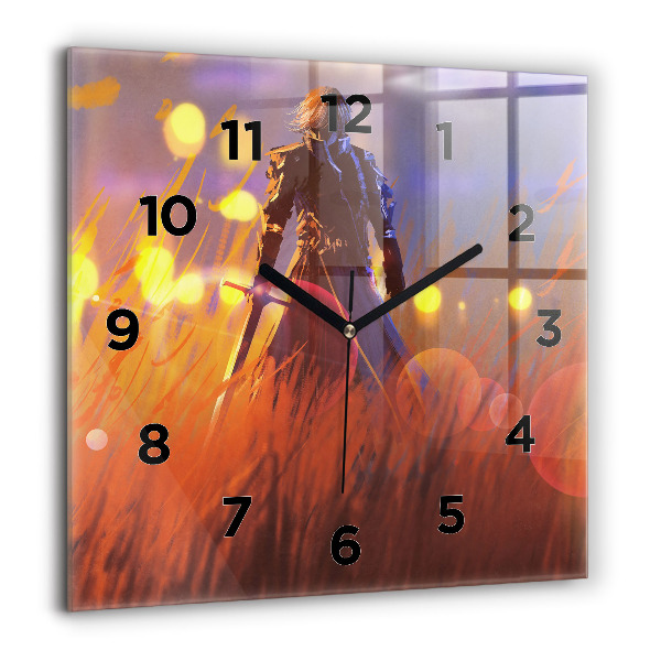 Square wall clock Knight with a sword