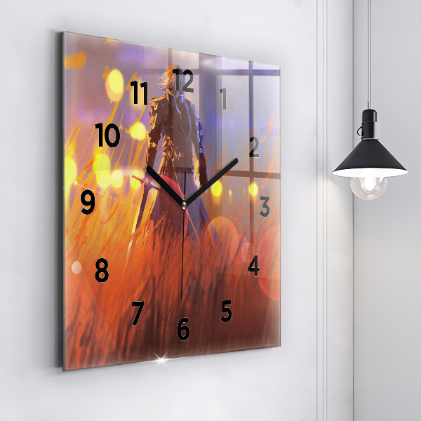 Square wall clock Knight with a sword