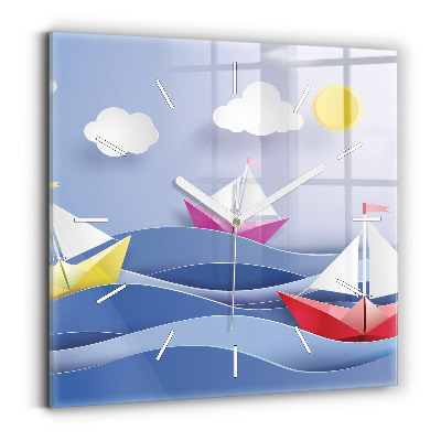 Square wall clock Origami colorful sailboats