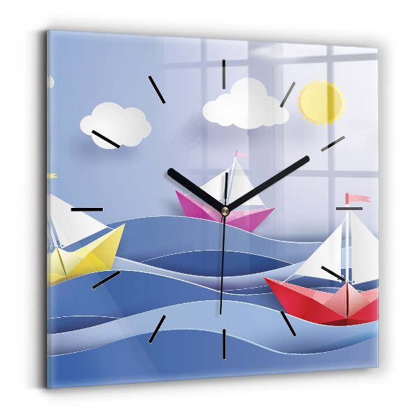 Square wall clock Origami colorful sailboats