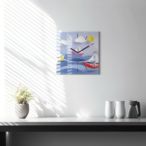 Square wall clock Origami colorful sailboats