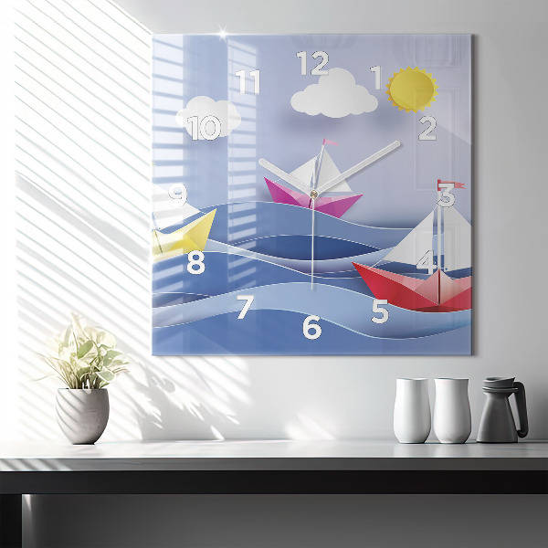 Square wall clock Origami colorful sailboats