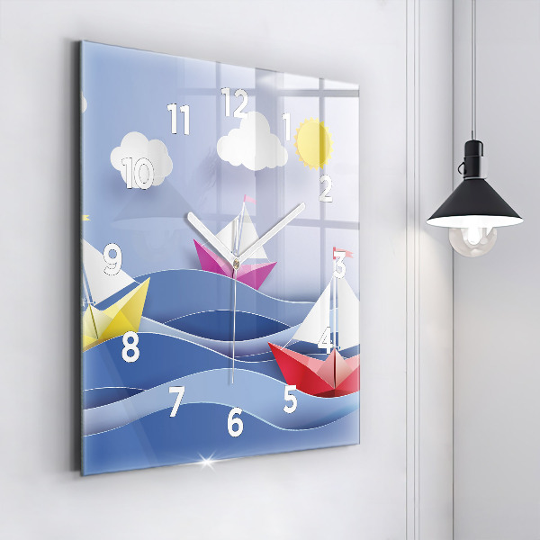 Square wall clock Origami colorful sailboats