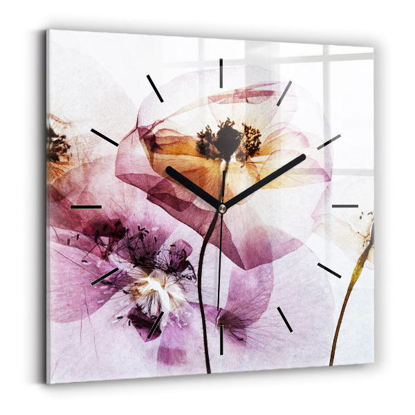 Square wall clock Dry poppy flowers
