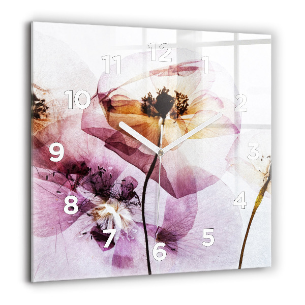 Square wall clock Dry poppy flowers
