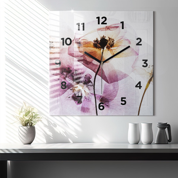 Square wall clock Dry poppy flowers