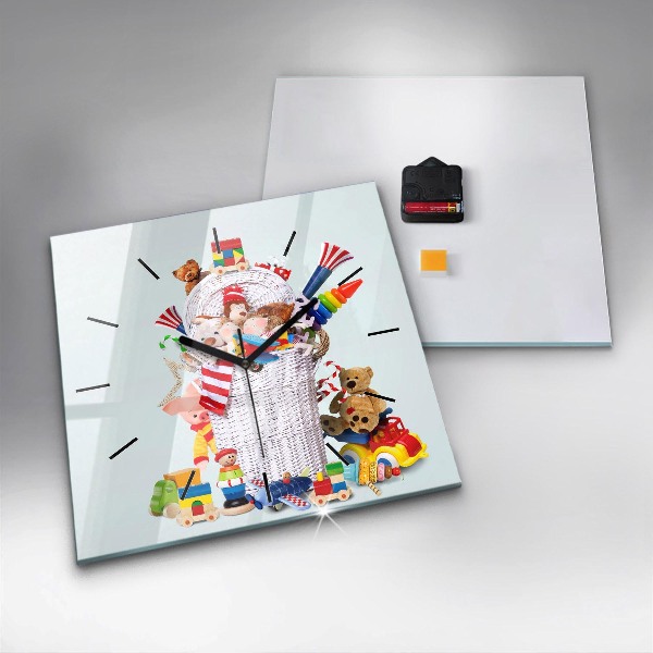 Square wall clock Wicker basket with toys