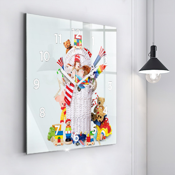 Square wall clock Wicker basket with toys