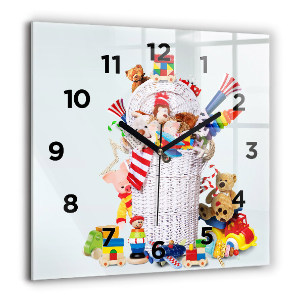 Square wall clock Wicker basket with toys