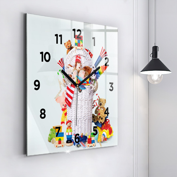 Square wall clock Wicker basket with toys