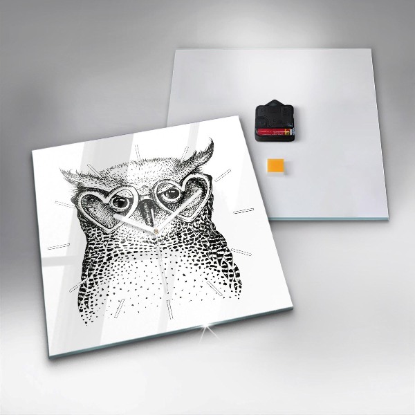 Square wall clock Drawn owl with glasses