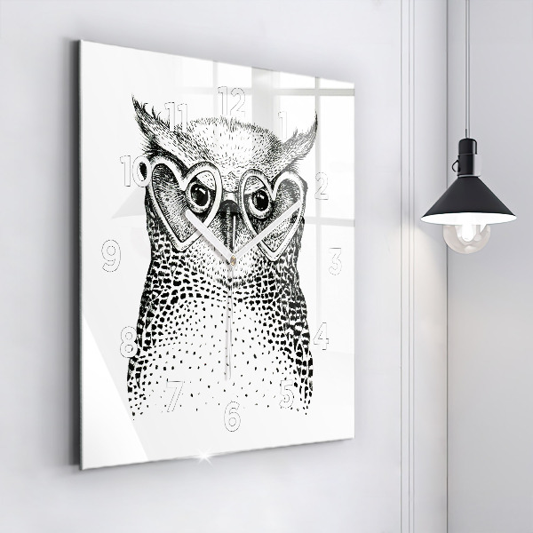 Square wall clock Drawn owl with glasses