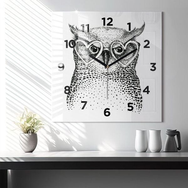 Square wall clock Drawn owl with glasses