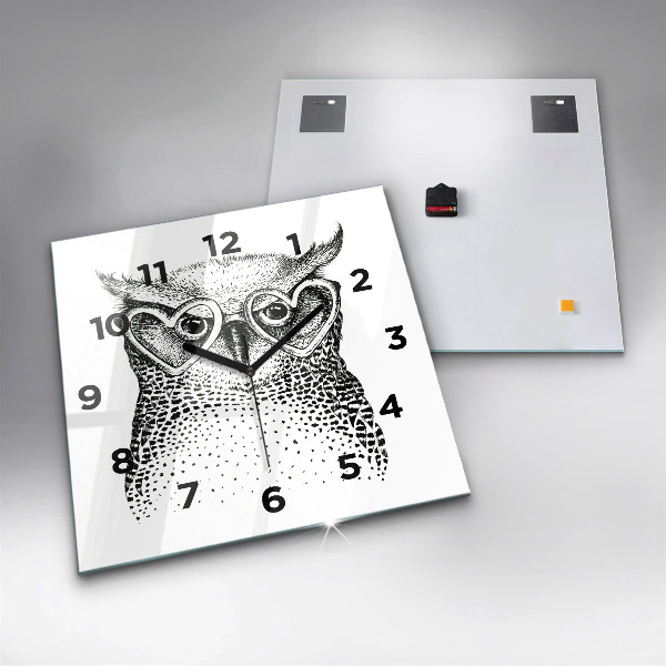Square wall clock Drawn owl with glasses