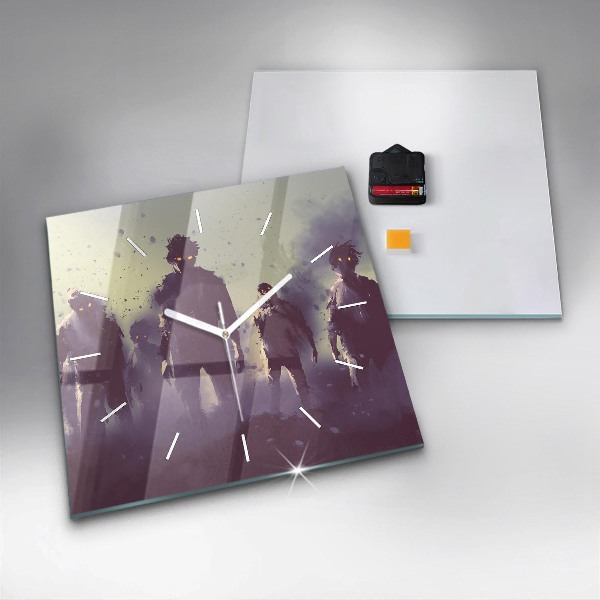 Square wall clock Zombies at night - halloween