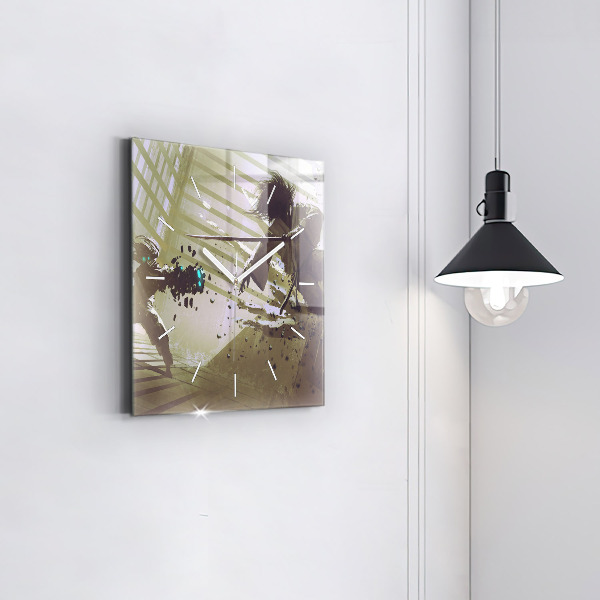 Square wall clock Robot vs Samurai Fight