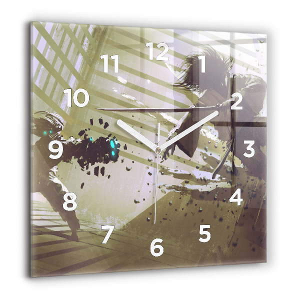 Square wall clock Robot vs Samurai Fight