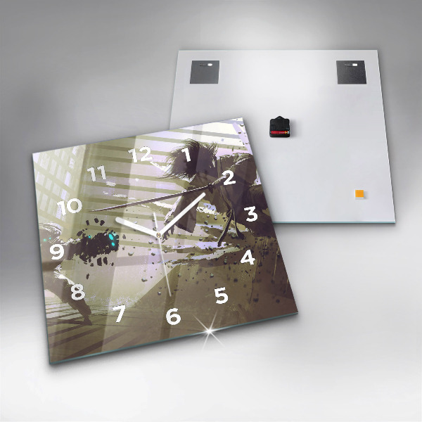 Square wall clock Robot vs Samurai Fight